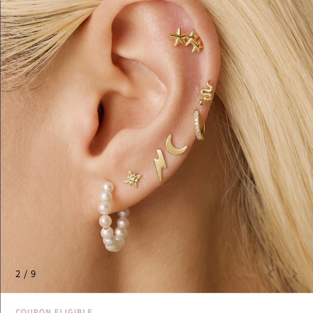 Dainty Diamond gold stud North Star & Moon